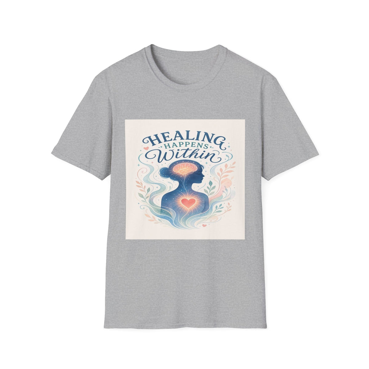 Human Silhouette With Glowing Brain And Heart Design- Graphic Tees