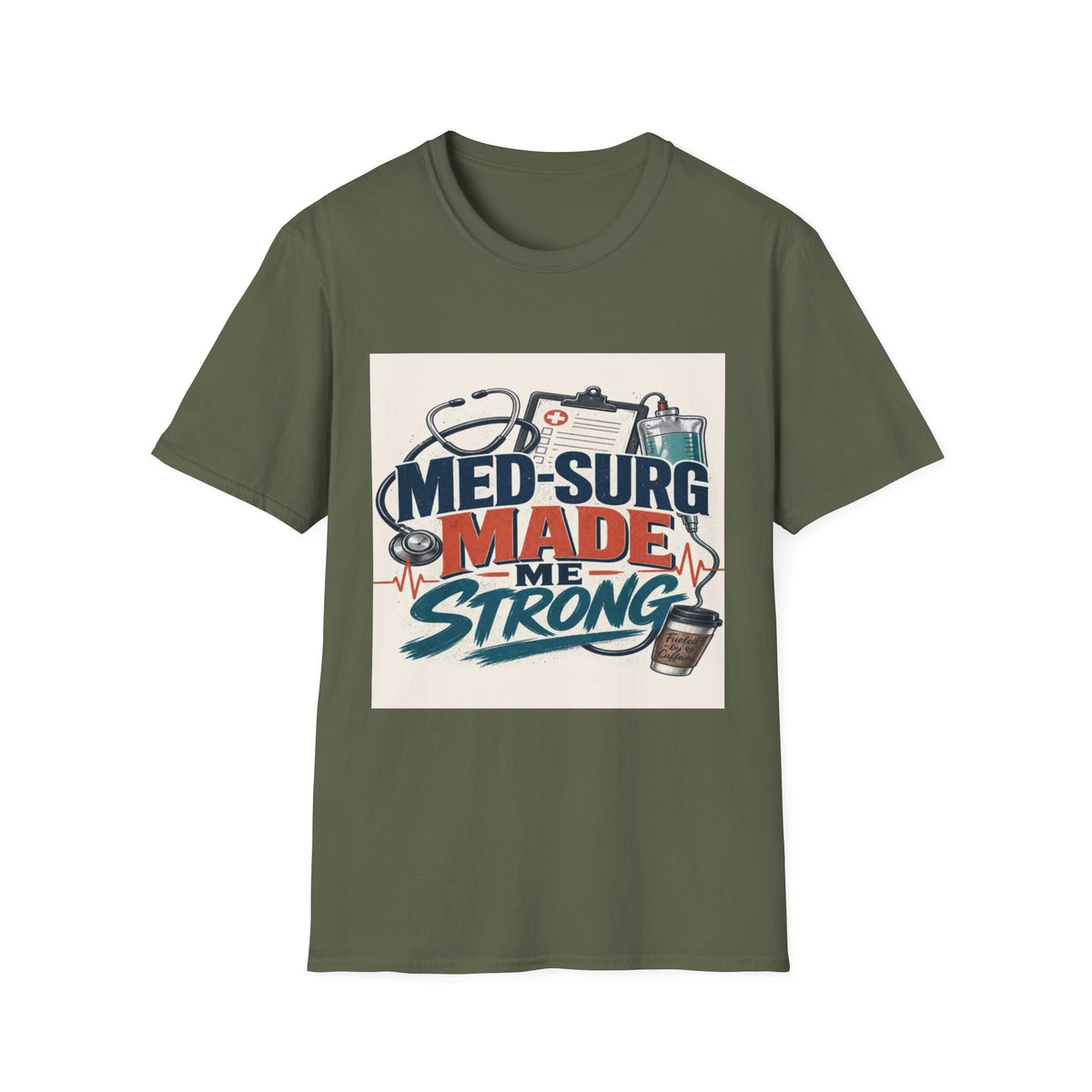 Bold Typography Design Celebrating Med-Surg Strength With Healthcare Icons- Graphic Tees