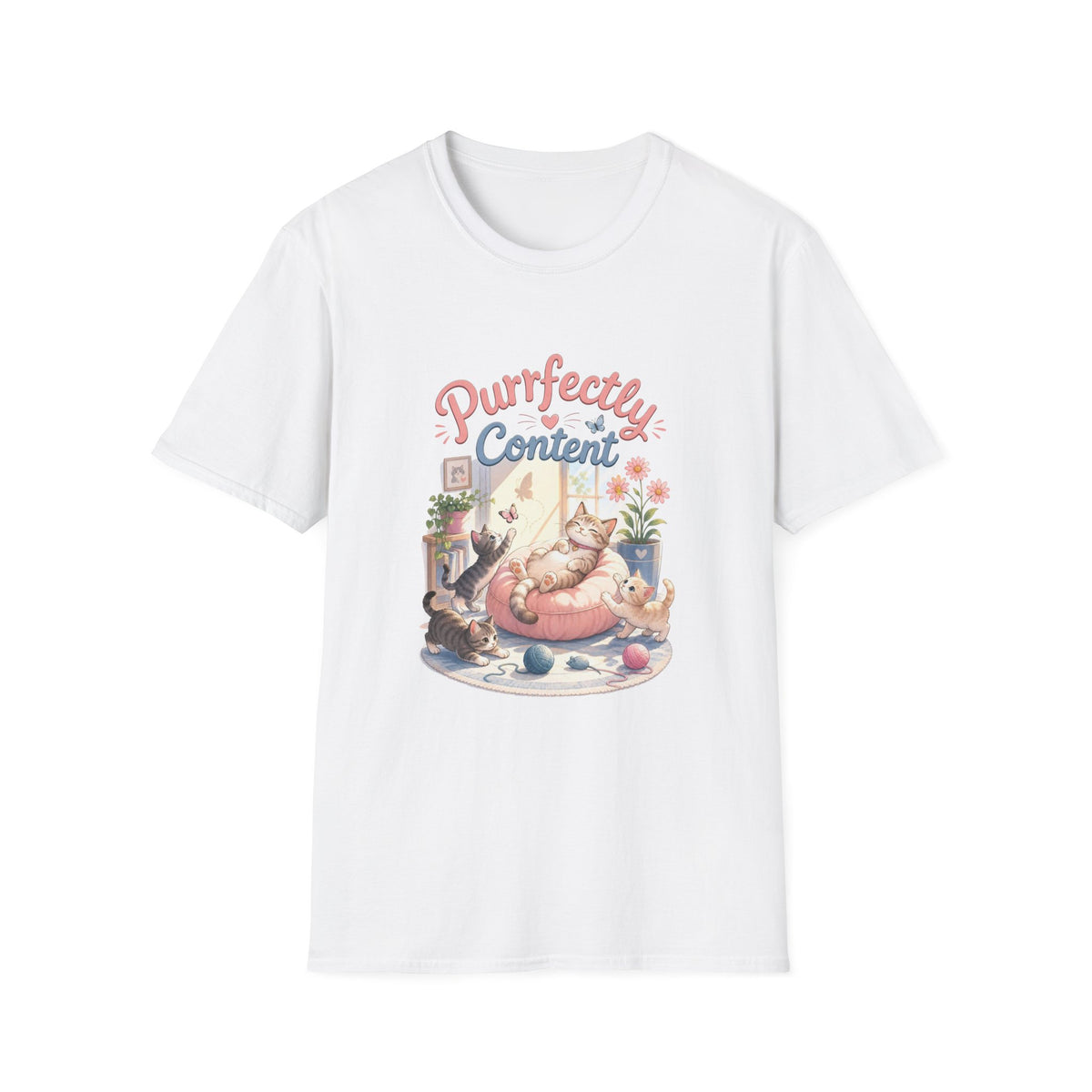 Purrfectly Content T-Shirt — Cute Cat Graphic Tee for Cat Lovers
