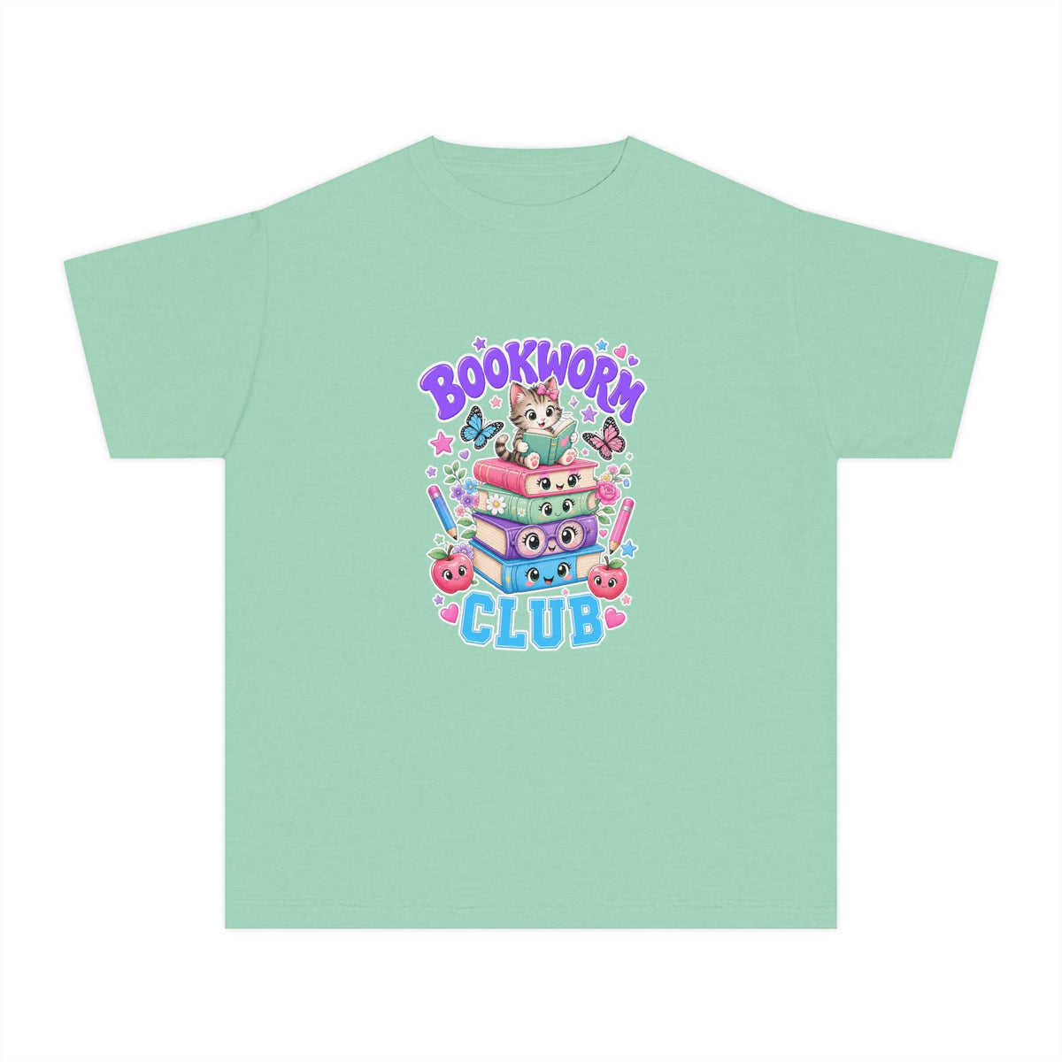 Youth Tee — Cute "Bookworm Club" Stack Graphic