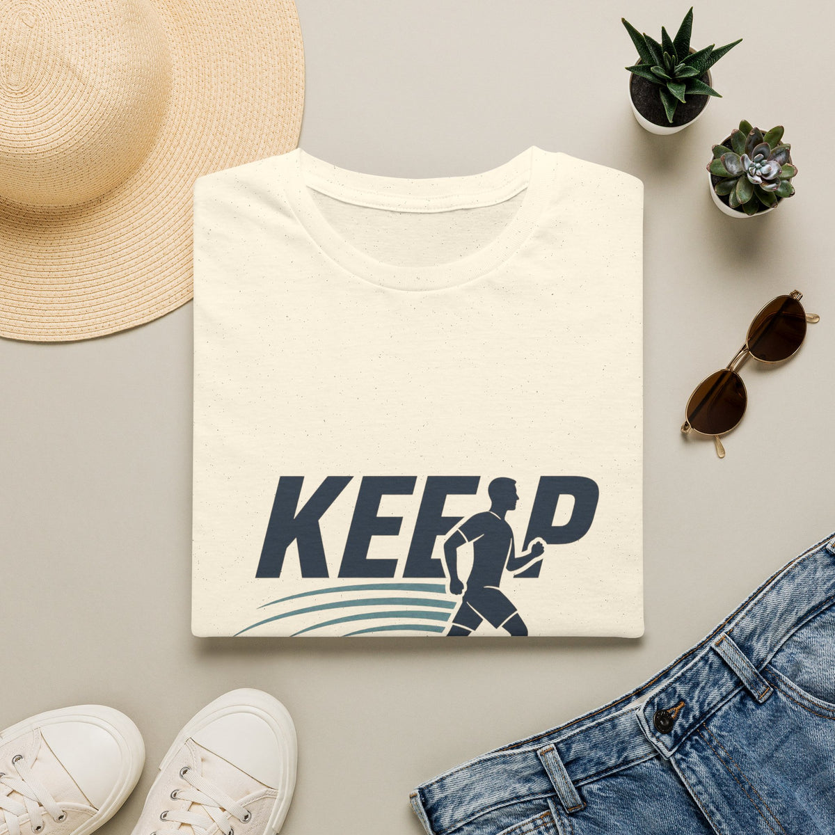 Minimalist T Shirt Design Featuring Keep Moving Statement
