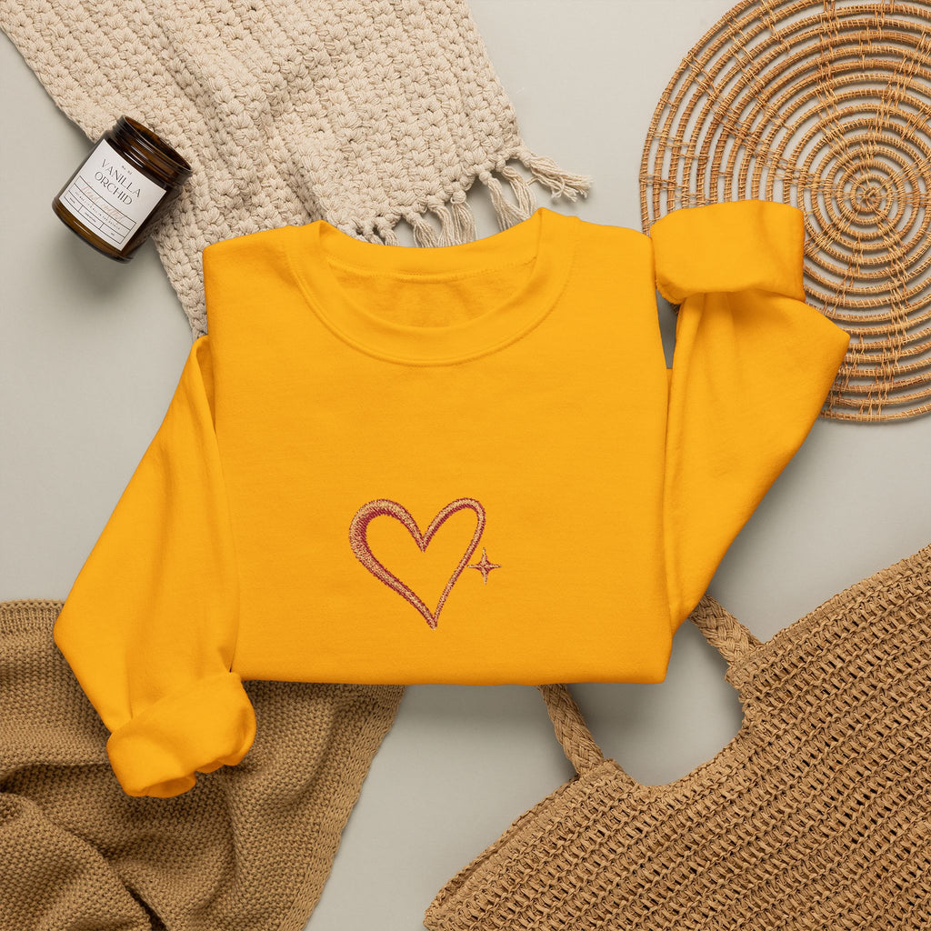 Embroidered Gold Heart Crewneck Sweatshirt