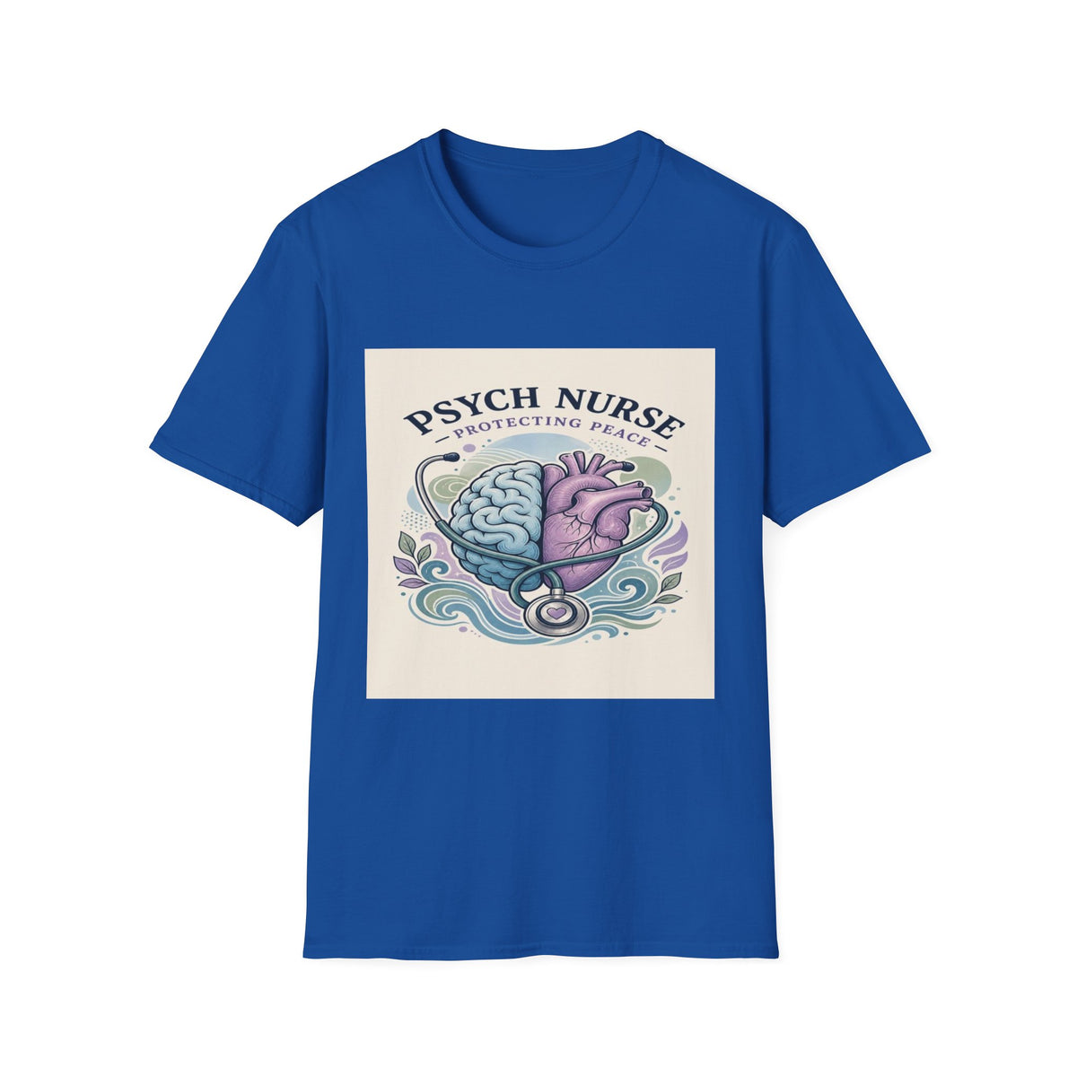 Stylized Brain And Heart Illustration With Stethoscope Art- Graphic Tees