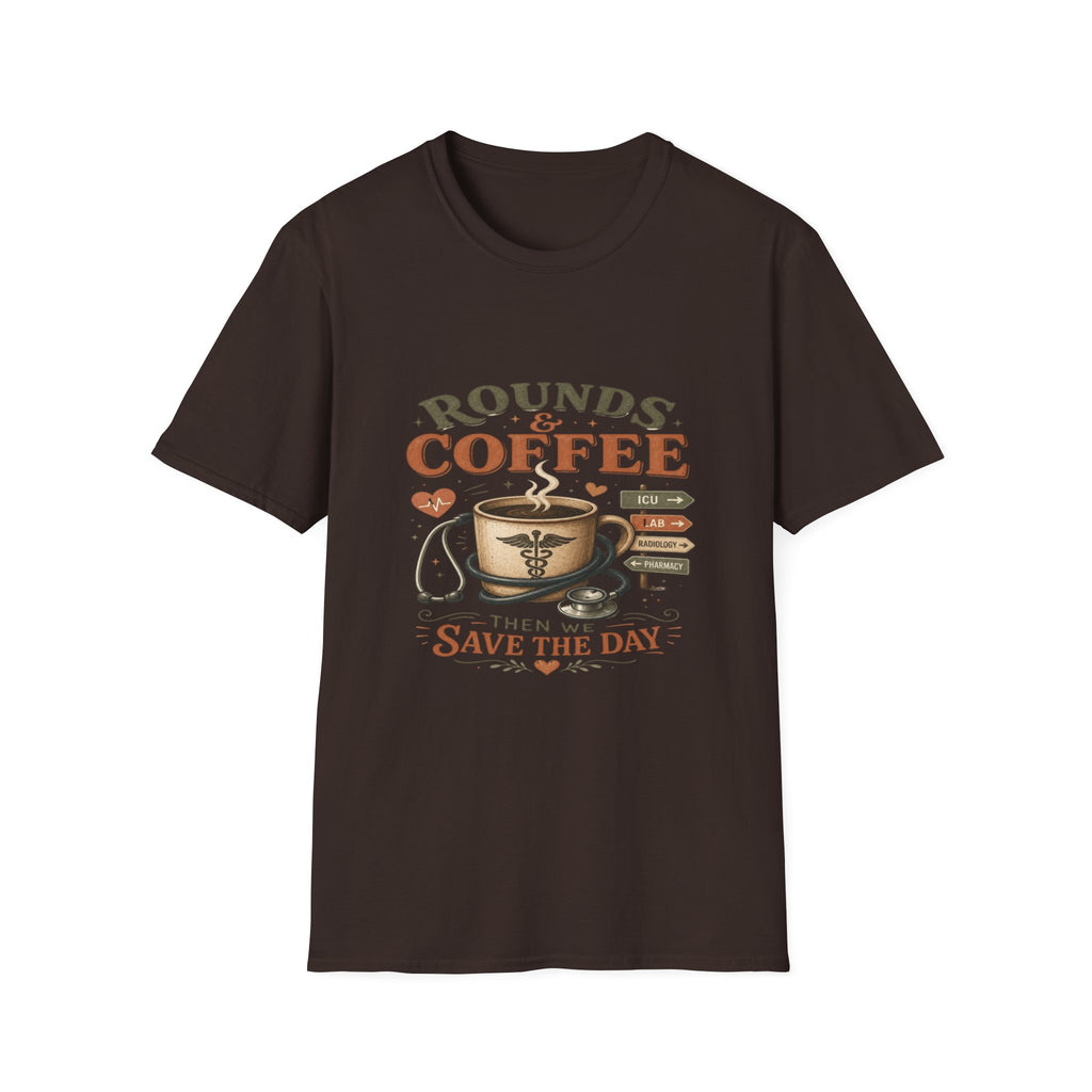 Coffee Cup With Stethoscope Combining Vintage Café And Medical Aesthetics- Graphic Tees