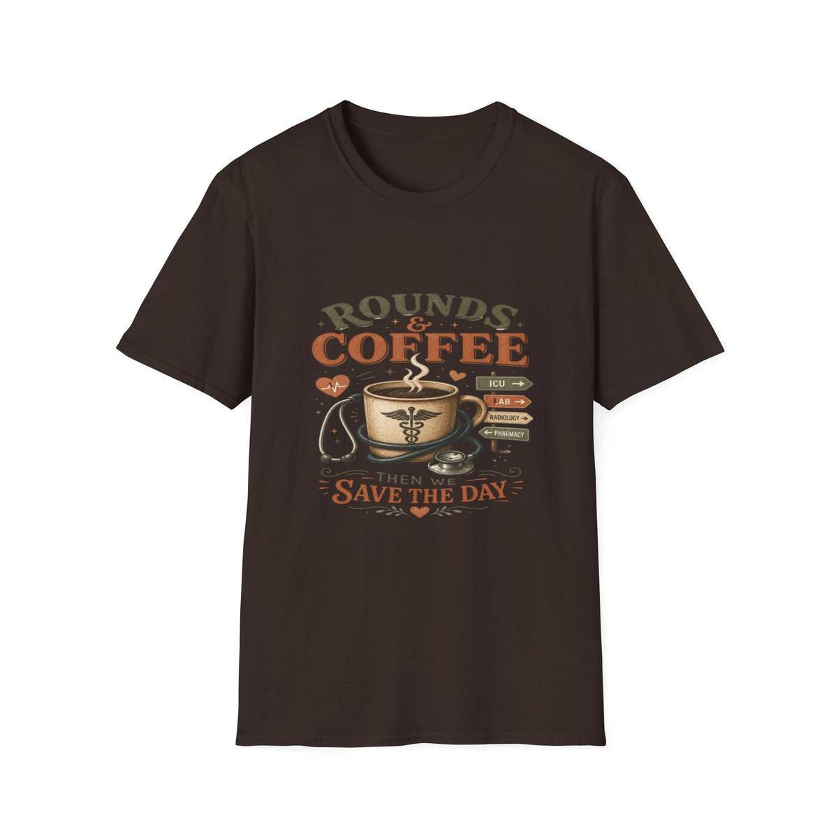 Coffee Cup With Stethoscope Combining Vintage Café And Medical Aesthetics- Graphic Tees