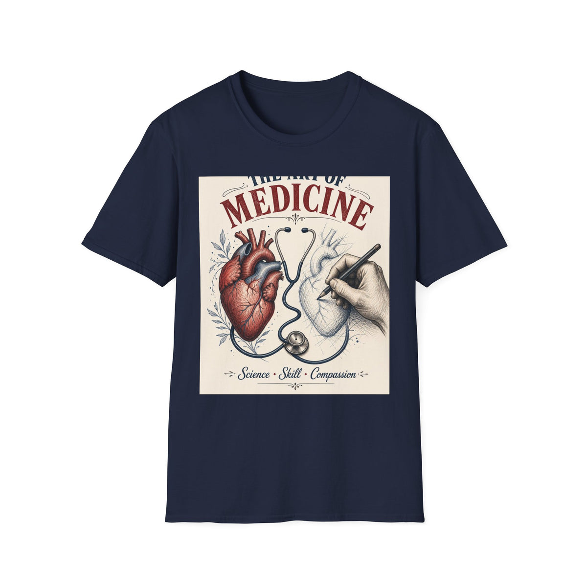 T Shirt Design Featuring Anatomical Heart And Sketching Hand