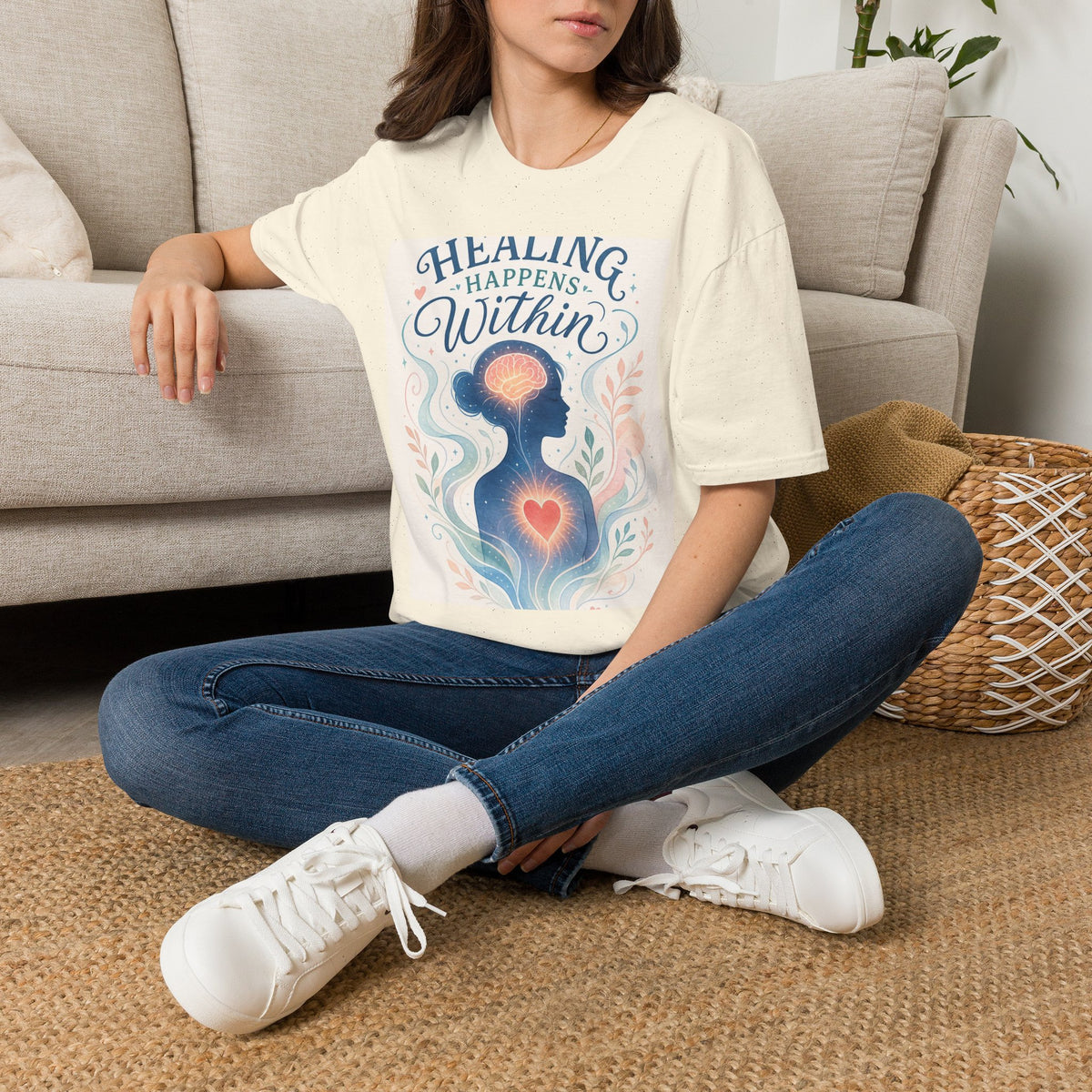 Human Silhouette With Glowing Brain And Heart Design