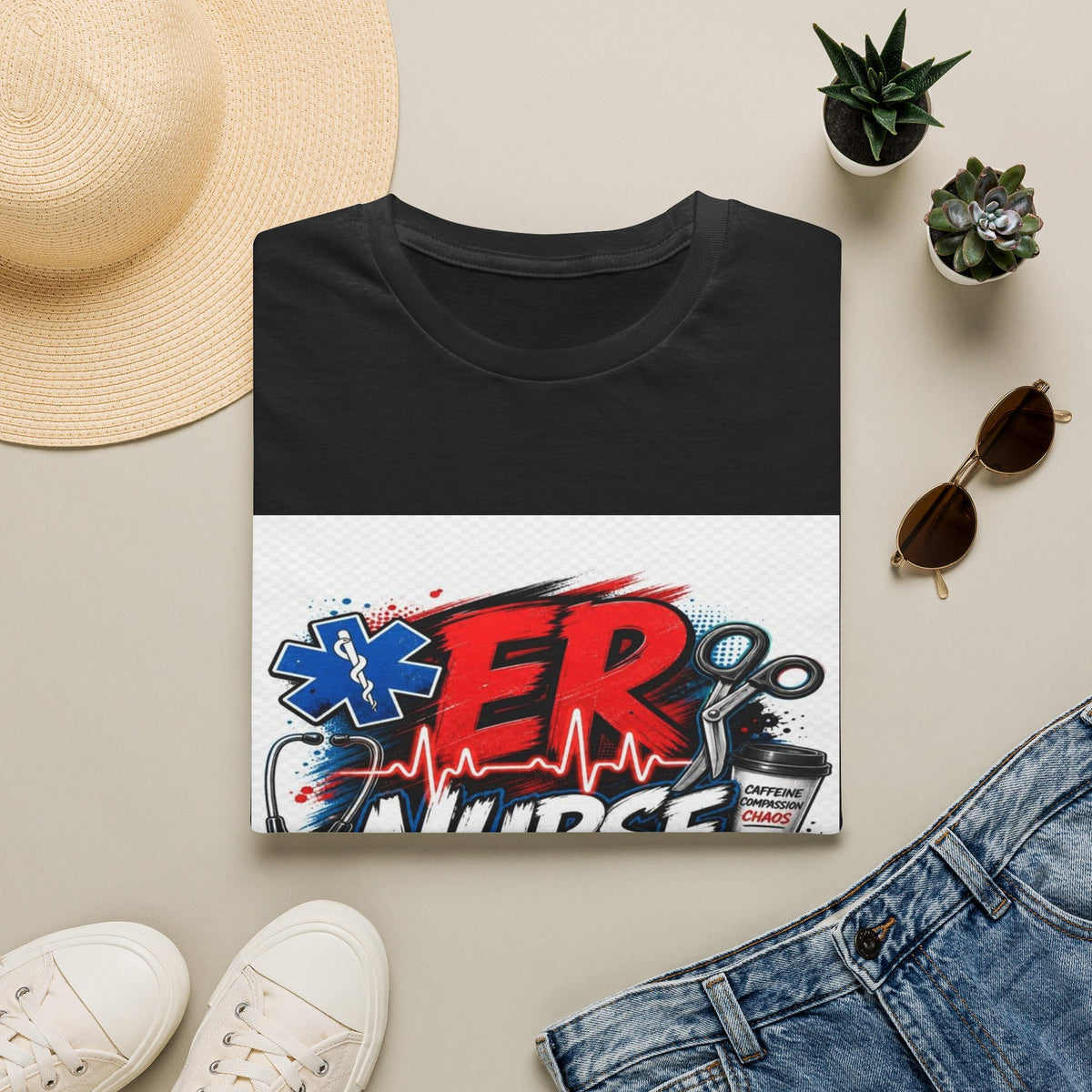 Bold Streetwear T-Shirt Design Featuring ER Nurse Typography- Graphic Tees