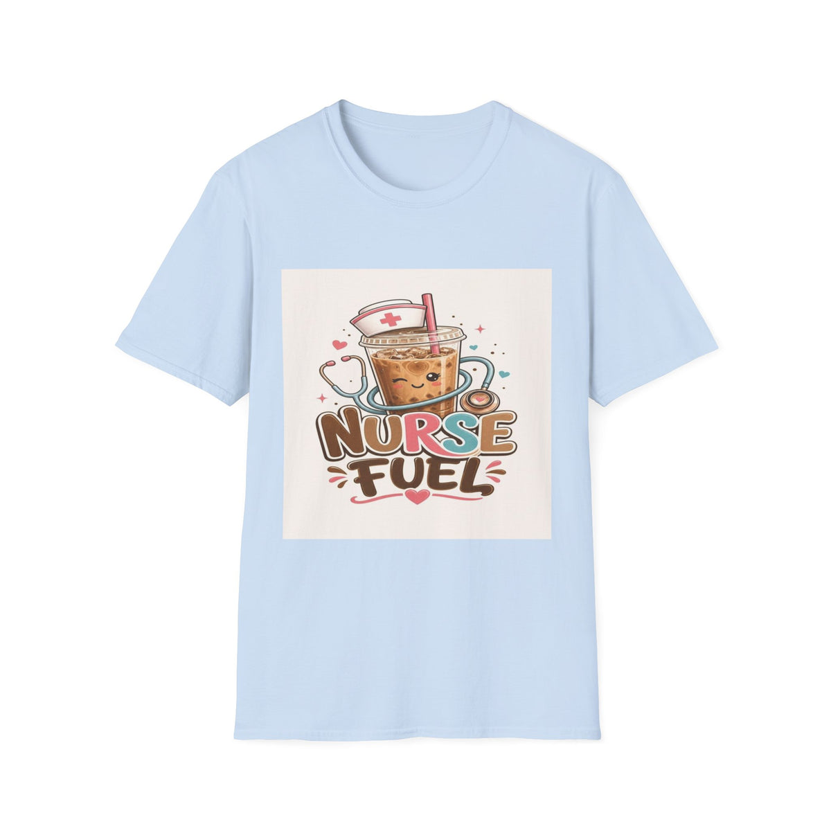 Cute T-Shirt Design Featuring Iced Coffee And Nurse Cap- Graphic Tees