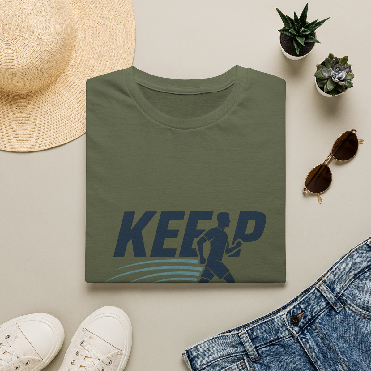 Minimalist T Shirt Design Featuring Keep Moving Statement