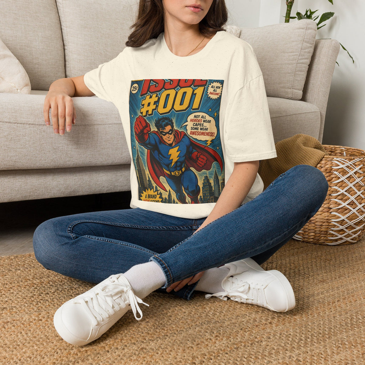 Vintage Comic Book T Shirt Design Featuring Original Superhero