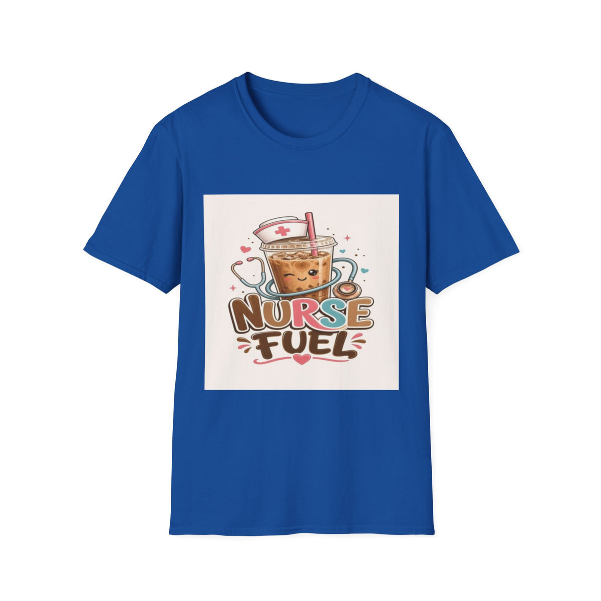 Cute T-Shirt Design Featuring Iced Coffee And Nurse Cap- Graphic Tees