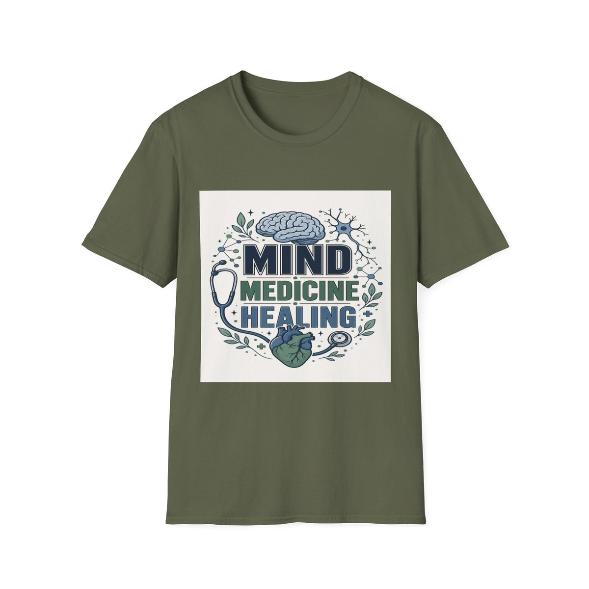 Illustration of Stacked Words Mind Medicine Healing with Medical Icons- Graphic Tees