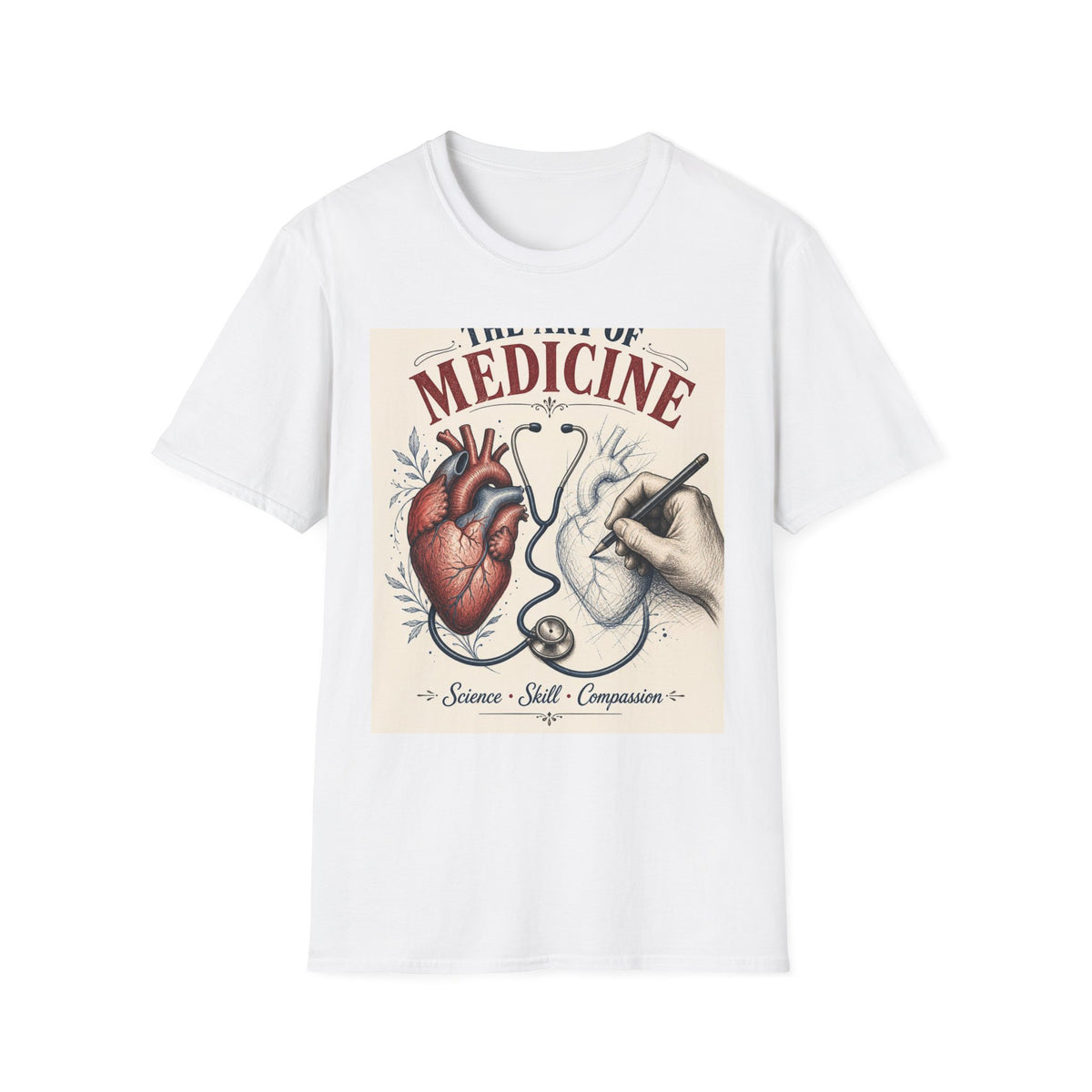 T Shirt Design Featuring Anatomical Heart And Sketching Hand
