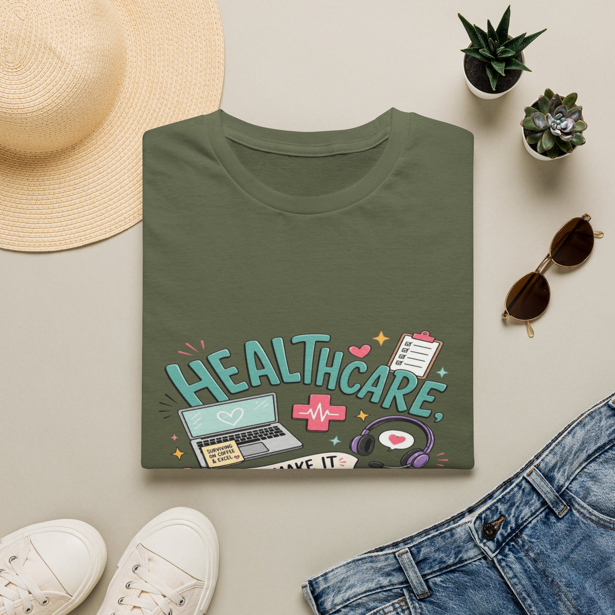 Humorous T-Shirt Design With Playful Healthcare Admin Typography- Graphic Tees