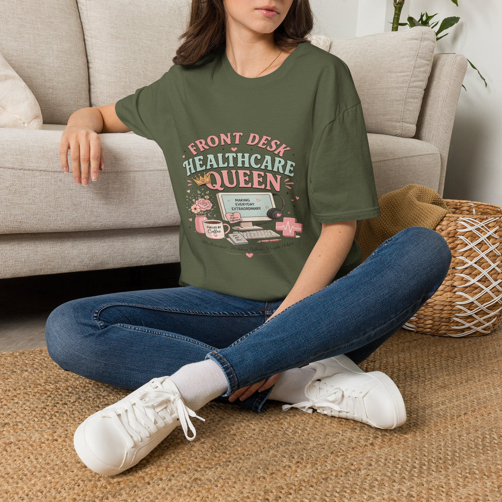 Playful Feminine Design For Front Desk Healthcare Queen- Graphic Tees