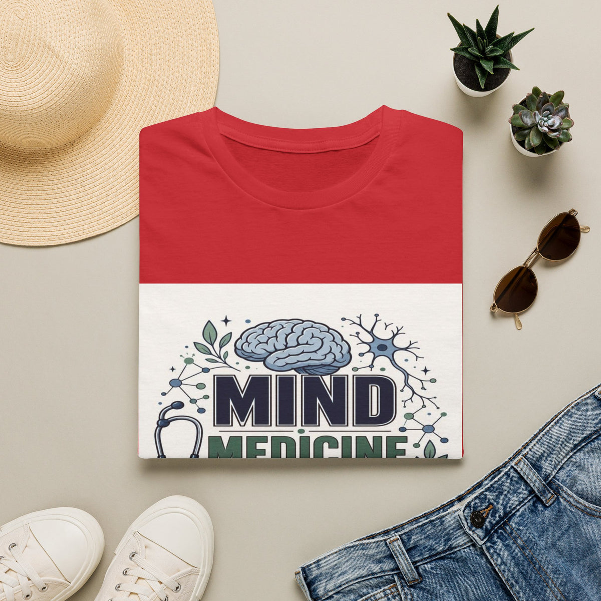 Illustration of Stacked Words Mind Medicine Healing with Medical Icons- Graphic Tees