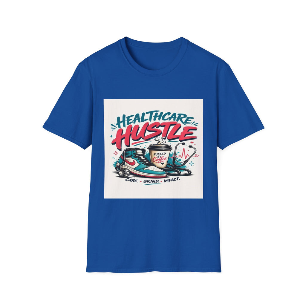 Dynamic T-Shirt Design Featuring Healthcare Hustle Text- Graphic Tees