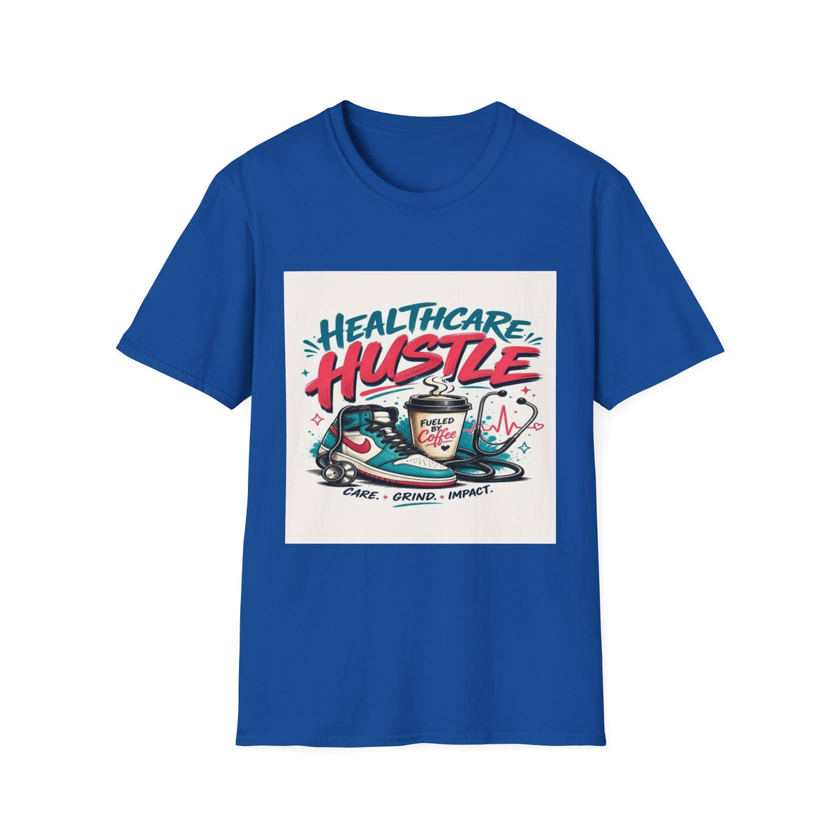 Dynamic T-Shirt Design Featuring Healthcare Hustle Text- Graphic Tees