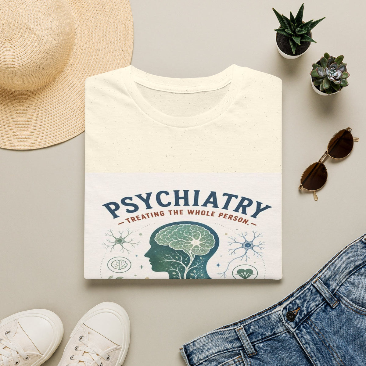 Human Silhouette With Brain And Heart Surrounded By Medical Imagery- Graphic Tees