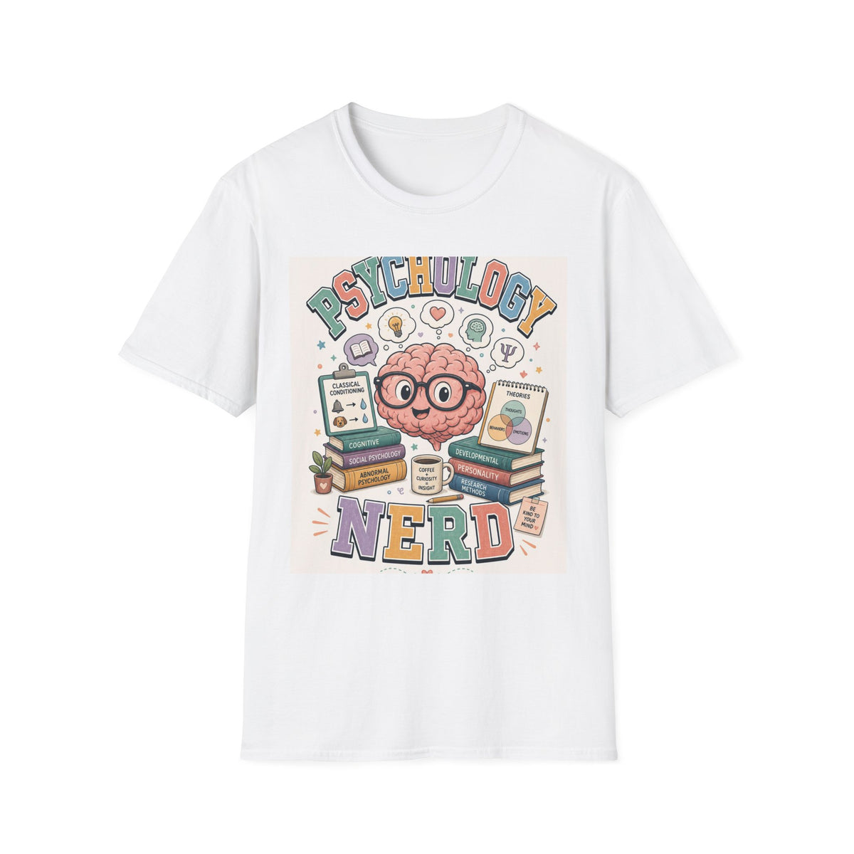 Playful Psychology Nerd T Shirt Design Featuring Brain And Books