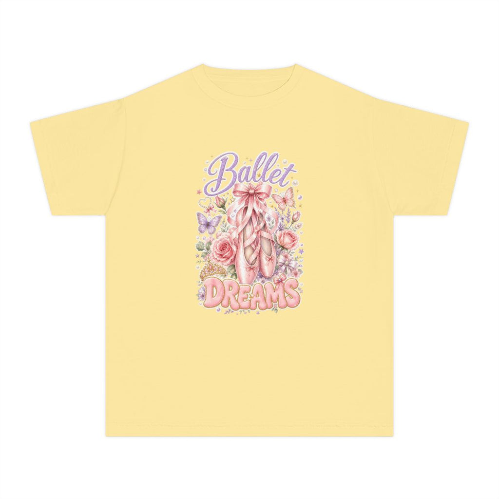 Ballet Dreams Youth T‑Shirt — Pink Ballet Slippers Floral Dance Tee