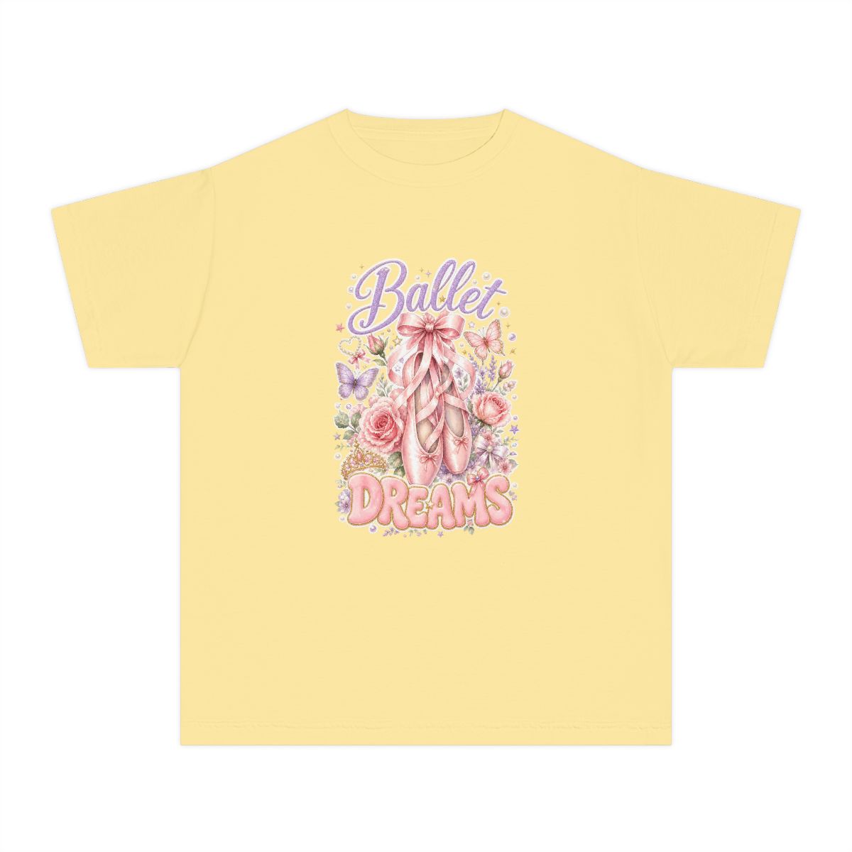 Ballet Dreams Youth T‑Shirt — Pink Ballet Slippers Floral Dance Tee