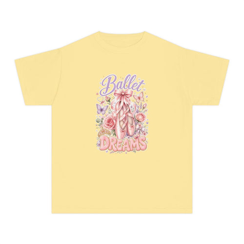 Ballet Dreams Youth T‑Shirt — Pink Ballet Slippers Floral Dance Tee