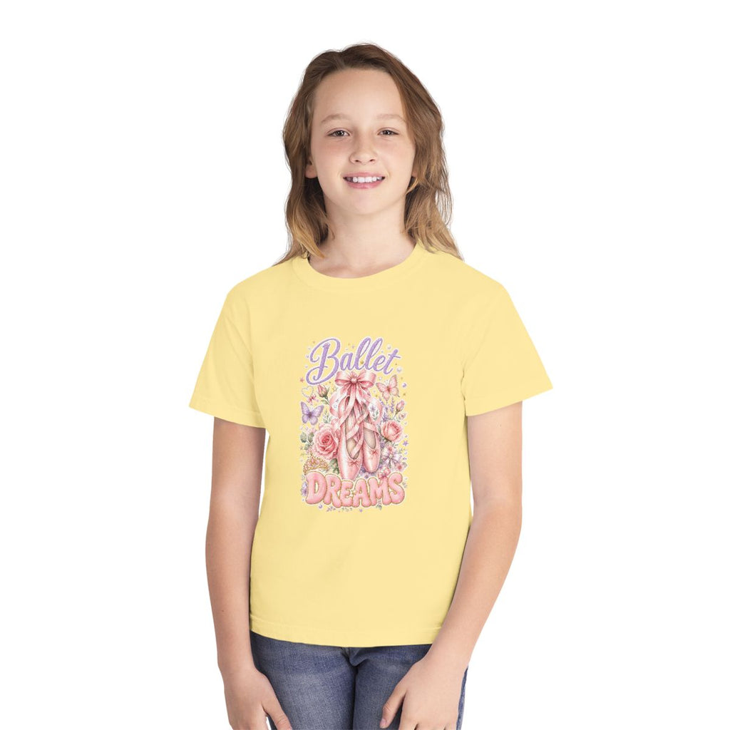 Ballet Dreams Youth T‑Shirt — Pink Ballet Slippers Floral Dance Tee